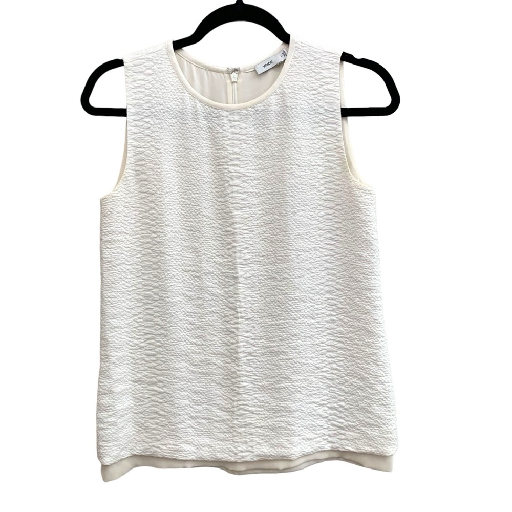 Vince. White textured elegant basic Crewneck sleeveless tank top blouse
